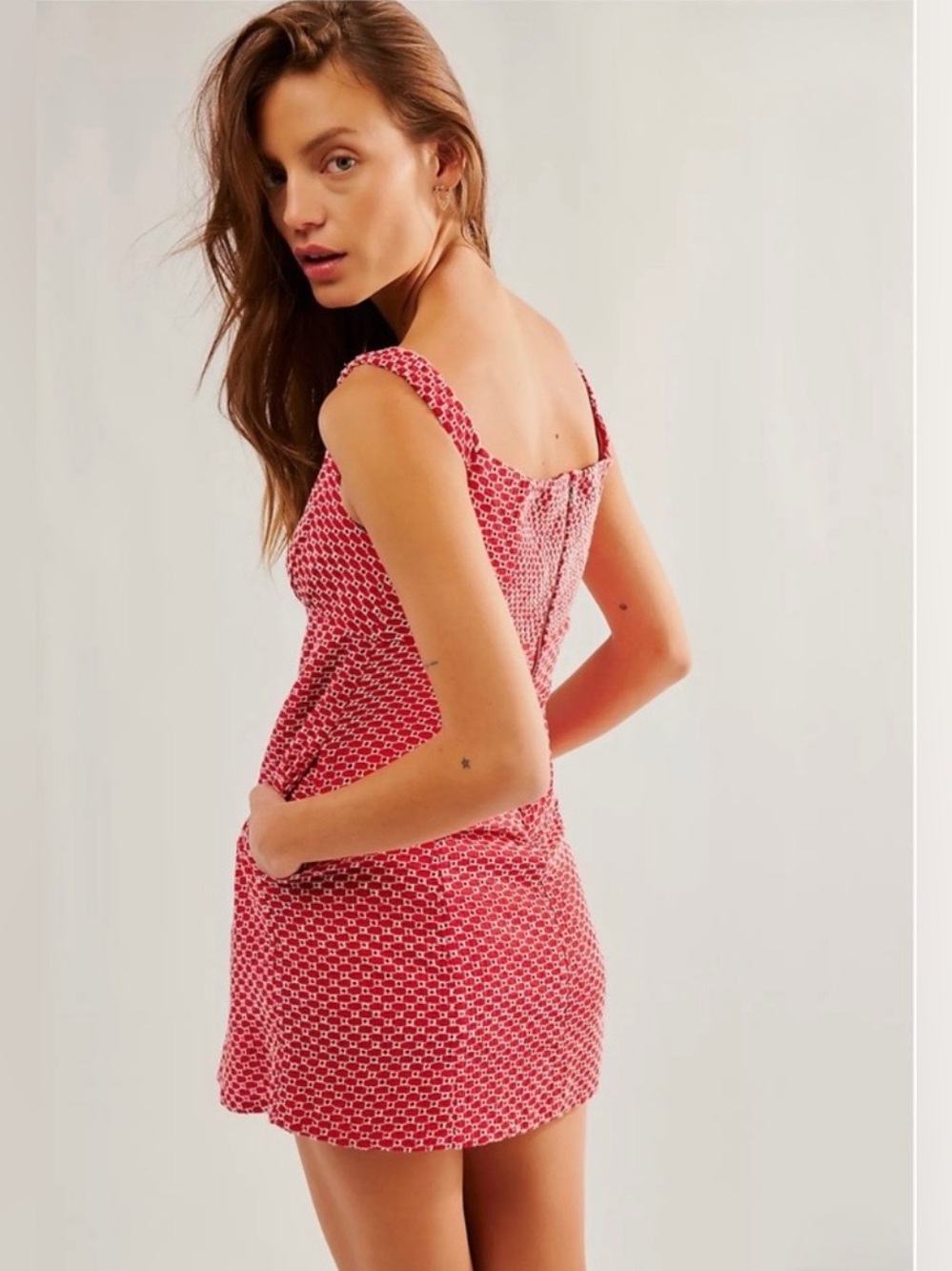 Free People Berry Kiss Mini Dress Red Embroidered Boho Cotton Off Shoulder S - Picture 2 of 16